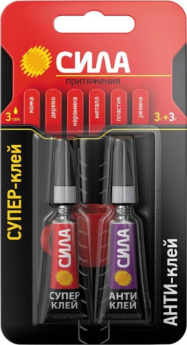 Супер-клей сверхпрочный 3г+антиклей СИЛА C0039400 Супер-клей сверхпрочный 3г+антиклей СИЛА C0039400