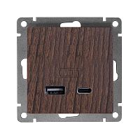 Розетка 2-м USB СП Афина тип А+С 5В 1х2.4А 2х4А механизм венге Universal А0059-V