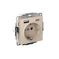 Розетка AtlasDesign 16А с 2-мя заряд. устройствами USB тип A+C 5В/2.4А/3.0А 2х5В/1.5А механизм песочн. SE ATN001232