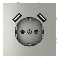 Розетка 1-м СП S70 16А с USB A+A с заземл. защ. шторки механизм сталь Voltum VLS040405