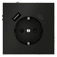 Розетка 1-м СП S70 16А с USB A+С с заземл. защ. шторки механизм черн. матов. Voltum VLS040508