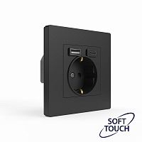 Розетка 1-м СП Pixel с заземл. с 2-мя заряд. устр. USB тип A+C IP20 механизм карбон TOKOV ELECTRIC TKE-PX-R1U2AC-C14