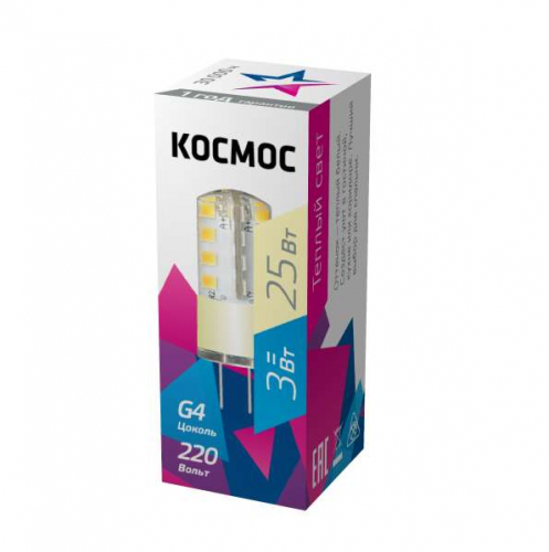 Лампа светодиодная 3Вт 220В G4 3000К КОСМОС LksmLED3wJCG4220v30 Лампа светодиодная 3Вт 220В G4 3000К КОСМОС LksmLED3wJCG4220v30