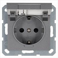 Розетка 1-м Shuko 16А IP20 с заземл. защ. шторки с крышкой механизм алюм. Jasmart G5505S