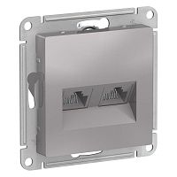 Механизм розетки компьютерной 2-м AtlasDesign RJ45 + RJ45 кат.5e алюм. SchE ATN000385