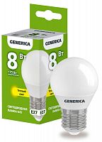Лампа светодиодная G45 8Вт шар 3000К E27 230В GENERICA LL-G45-08-230-30-E27-G