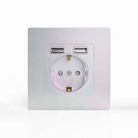 Розетка 1-м СП Pixel с заземл. с 2-мя заряд. устр. USB тип A+A IP20 механизм перламутр. TOKOV ELECTRIC TKE-PX-R1U2A-C04