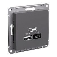 Розетка USB AtlasDesign тип A+C 5В/2.4А 2х5В/1.2А механизм базальт SE ATN001439