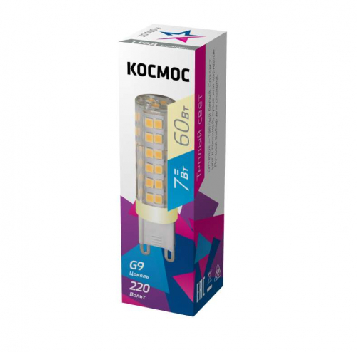 Лампа светодиодная 7Вт 220В G9 3000К КОСМОС LksmLED7WG9C3000pc Лампа светодиодная 7Вт 220В G9 3000К КОСМОС LksmLED7WG9C3000pc