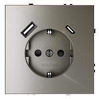 Розетка 1-м СП S70 16А с USB A+С с заземл. защ. шторки механизм шелк Voltum VLS040504