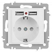 Розетка Accent 6-410-01М P+E Schuko со шторками 16А-250В + 2хUSB IP20 СУ бел. матов. Intro Б0063691